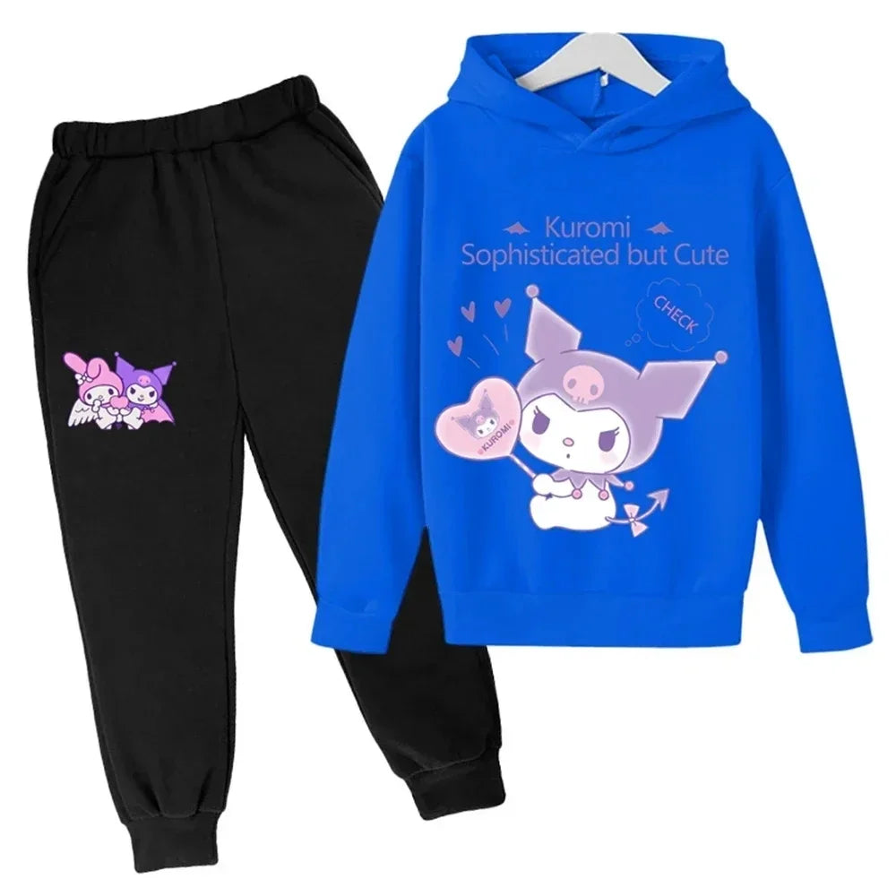 Hello Kitty Casual Funny Children's Tracksuit Boys Kuromi Kids Hoodies Long Pant 2Pcs Sets Baby Girls Kids Suits Sport Tracksuit