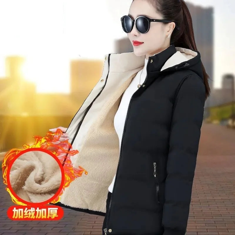 Women Winter Jacket 2025 New Velvet Cotton Padded Jacket Female Detachable Hooded Parkas Warm Cotton Coat Short Jacket Outerwear