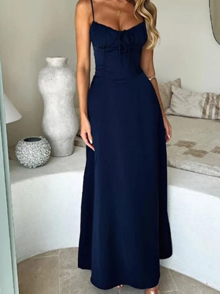 V-neck Sleeveless Camisole Solid Color Lace Up Women's Dress Fashionable Street Vacation Elegant Style Summer Dresses