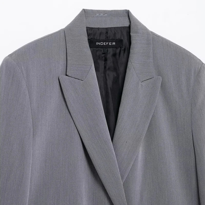 TRAF Blazers For Women Black Gray Long Blazer Woman Office Wear Long Sleeve Solid Blazer Oversized High Quality Women's Blazer