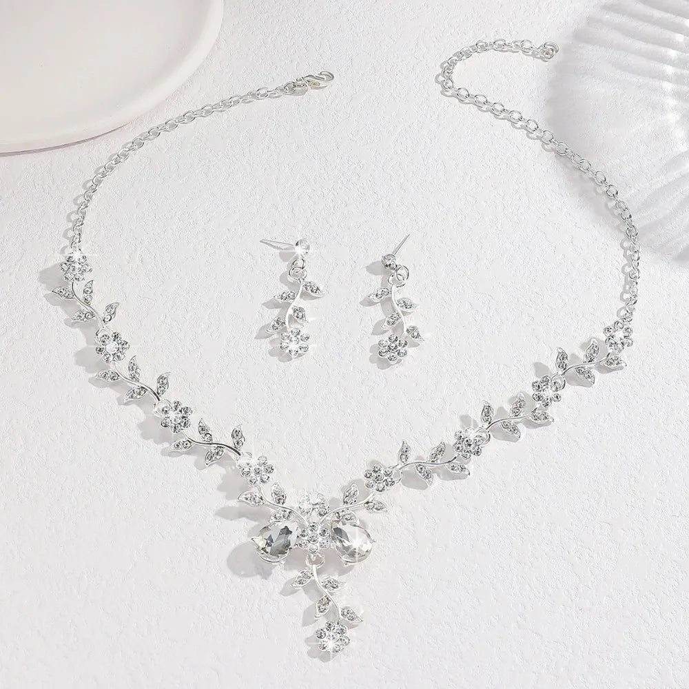 Bridal Flower Crystal Jewelry Set Shining Exquisite Earrings Luxury Rhinestone Necklace Banquet