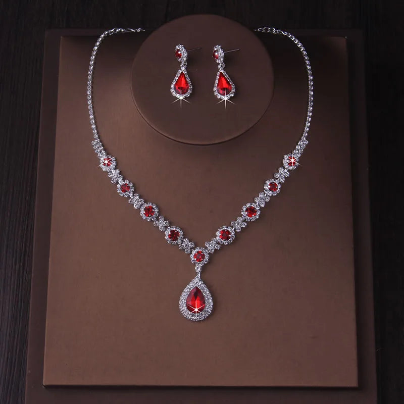 Fashionable bridal accessory set consisting of a necklace and a pair of earrings. New wedding dress, dress accessories, wedding