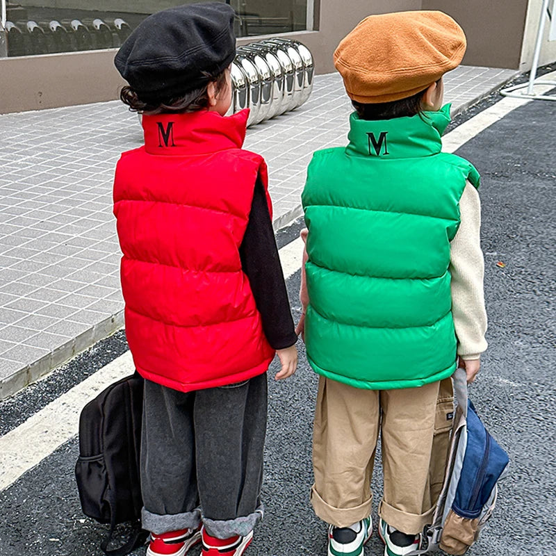 2-14 Years Winter Keep Warm Girls Vest Solid Color Thick Wastcoat For Kids Casual Children Birthday Present Down Coat