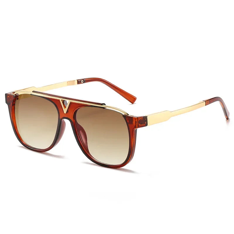 Popular Fashion Men Sunglasses Square Metal Combination Frame Anti-UV400 Lens