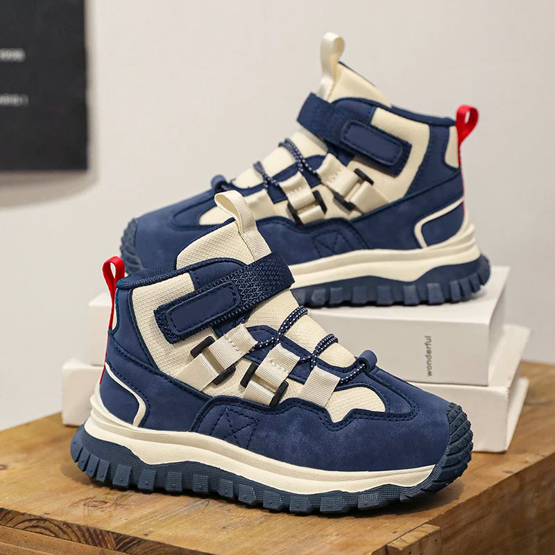 Winter Children Shoes Black Boy Boots Warm Luxury Kids Outdoor Shoes Sports Sneaker PU Leather Non-slip Boys Ankle Boots