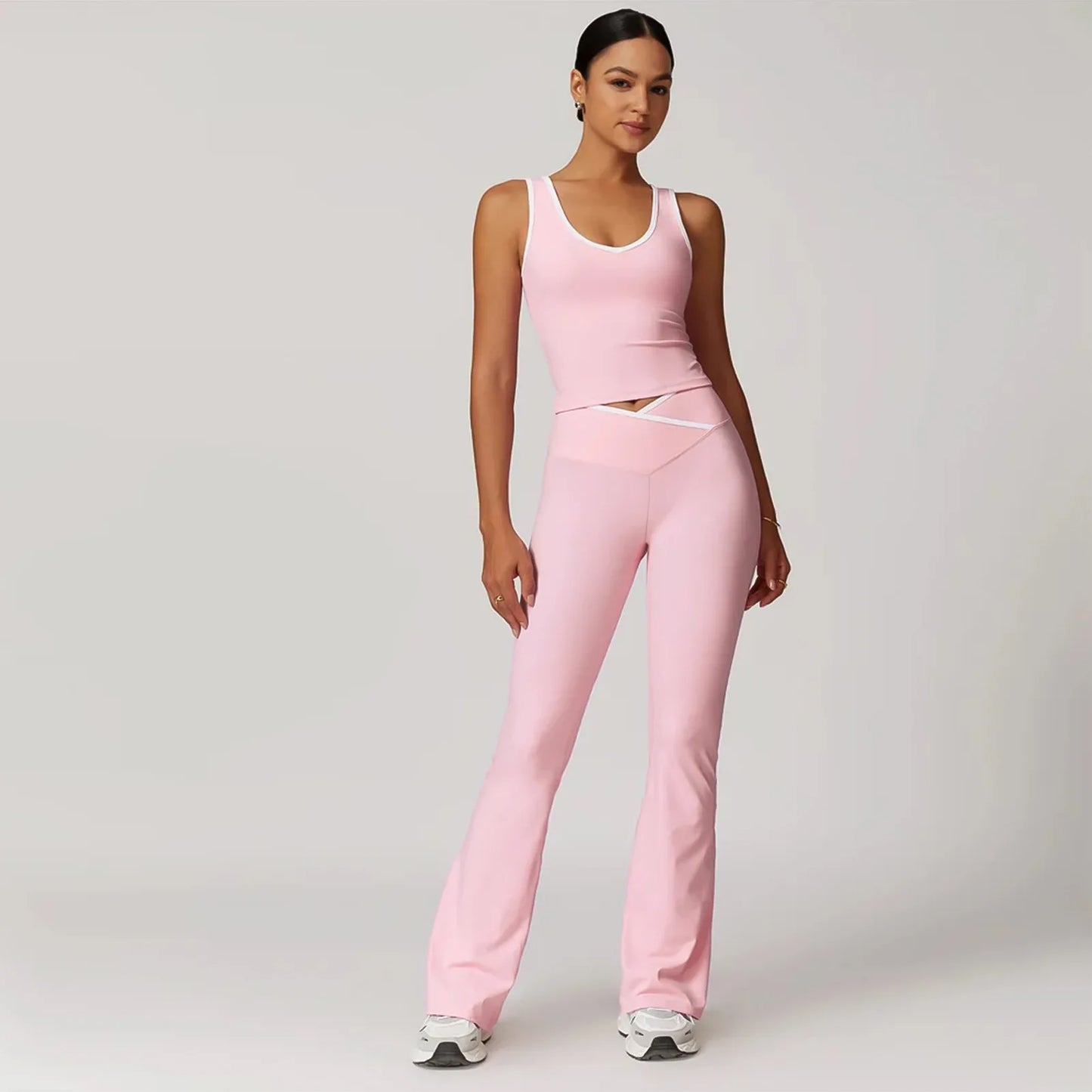Active Wear Women 2 Piece Pants Set Sport Yoga Fitness Vest Flare Pants Outfits Summer Casual Jogging Two Piece Tracksuit