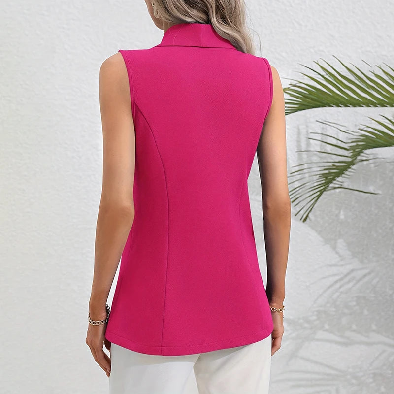 Women Fashion Solid Single Breasted Waistcoats Vest Sleeveless Jackets Female Chic Lady Tank Tops Casual Black White Pink Top