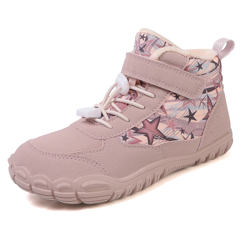 2025 Kids Barefoot Snow Boots Wide Toe Winter Insulated Waterproof Fur Lined Shoes for Boys Girls Cold Weather Outdoor Sneakers