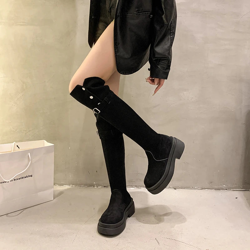 Winter Modern Platform Women's Over The Knee Boots Fashion Thick Heels Long Bootties Woman Largas Booties thigh high boots
