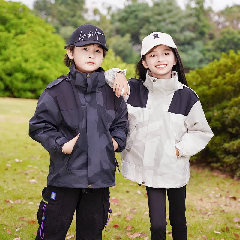 Children Thicken Detachable Liner Winter Warm Fleece Outdoor Windproof Waterproof Rain Coat Lightweight Men Women 3-in-1 Jacket