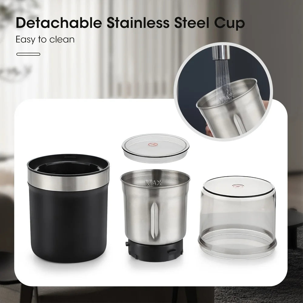 Electric Coffee Grinder Household Cereals Nuts Spices Beans Flour Grinder Machine Portable Multifunctional Kitchen Chopper Blade