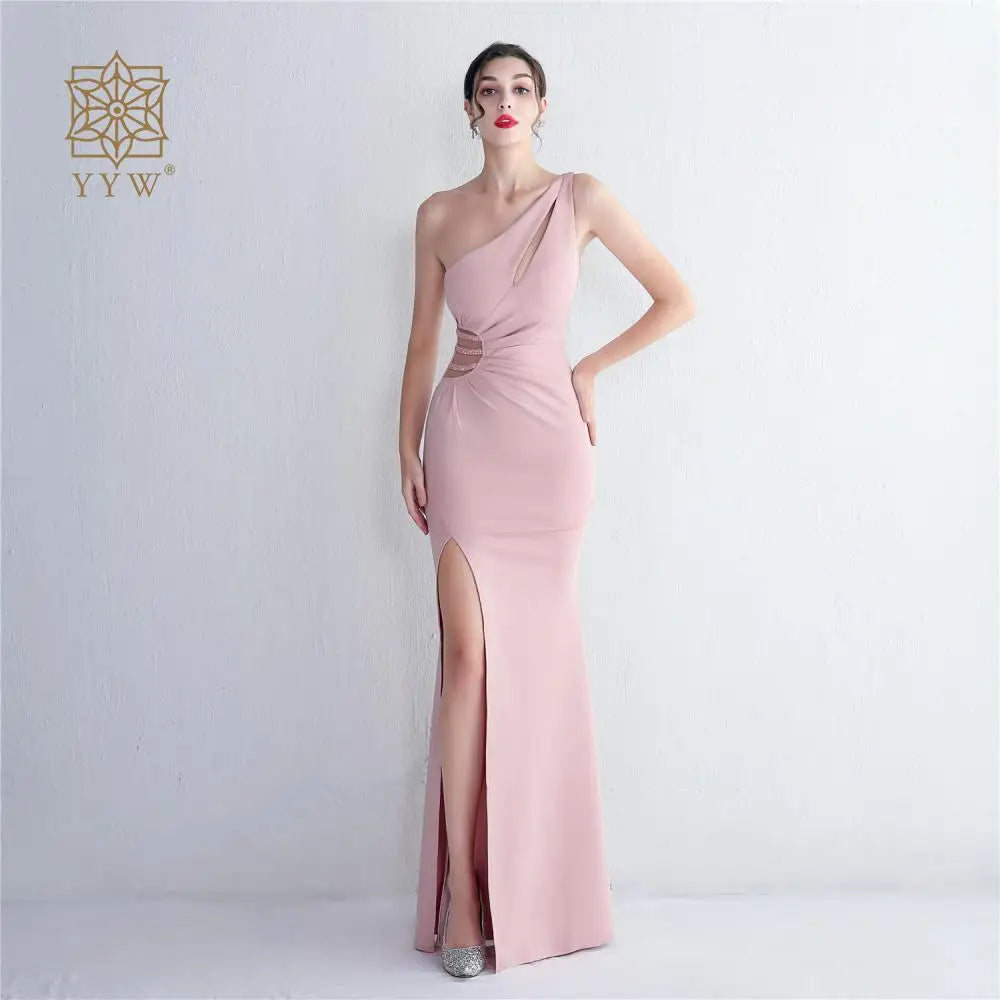 Chic And Elegant Woman Dress Single Shoulder Long Evening Dress Side Slit Hollow Party Dresses For Weddings Bridesmaids 2023