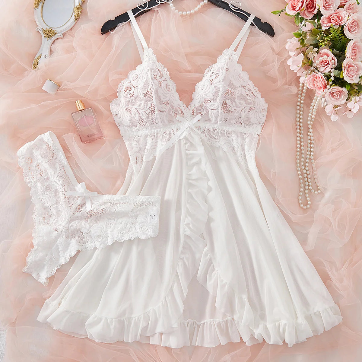 Women's Underwear Sexy Lingerie Set Erotic Bra Nightdress Sexy Lace Sleepwear Solid Slim Soft Dresses Erotic Sleepwear & Dresses
