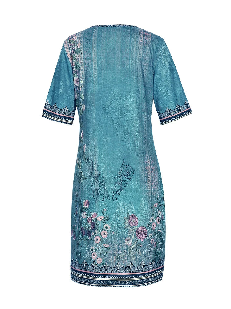 Summer plus Size V-Neck Short Sleeve Dress Women's Printed Patterns Optimal 2025 New Arrival Fashionable plus Size Casual Dress