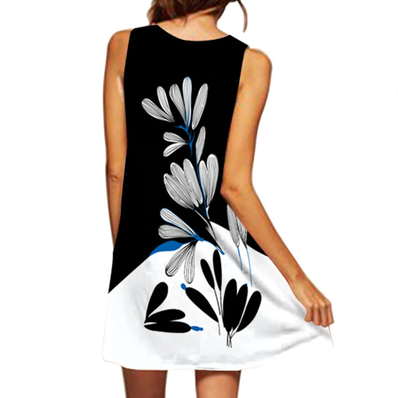 2024 European and American Cross Border Women's New Dress V-neck Sleeveless Sexy Printed Large Hem Foreign Trade Dress
