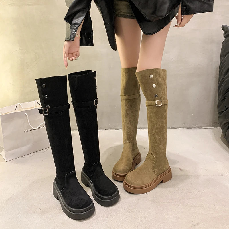 Winter Modern Platform Women's Over The Knee Boots Fashion Thick Heels Long Bootties Woman Largas Booties thigh high boots