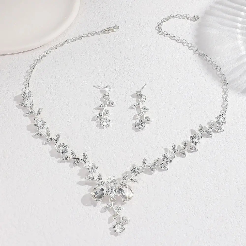 Bridal Flower Crystal Jewelry Set Shining Exquisite Earrings Luxury Rhinestone Necklace Banquet