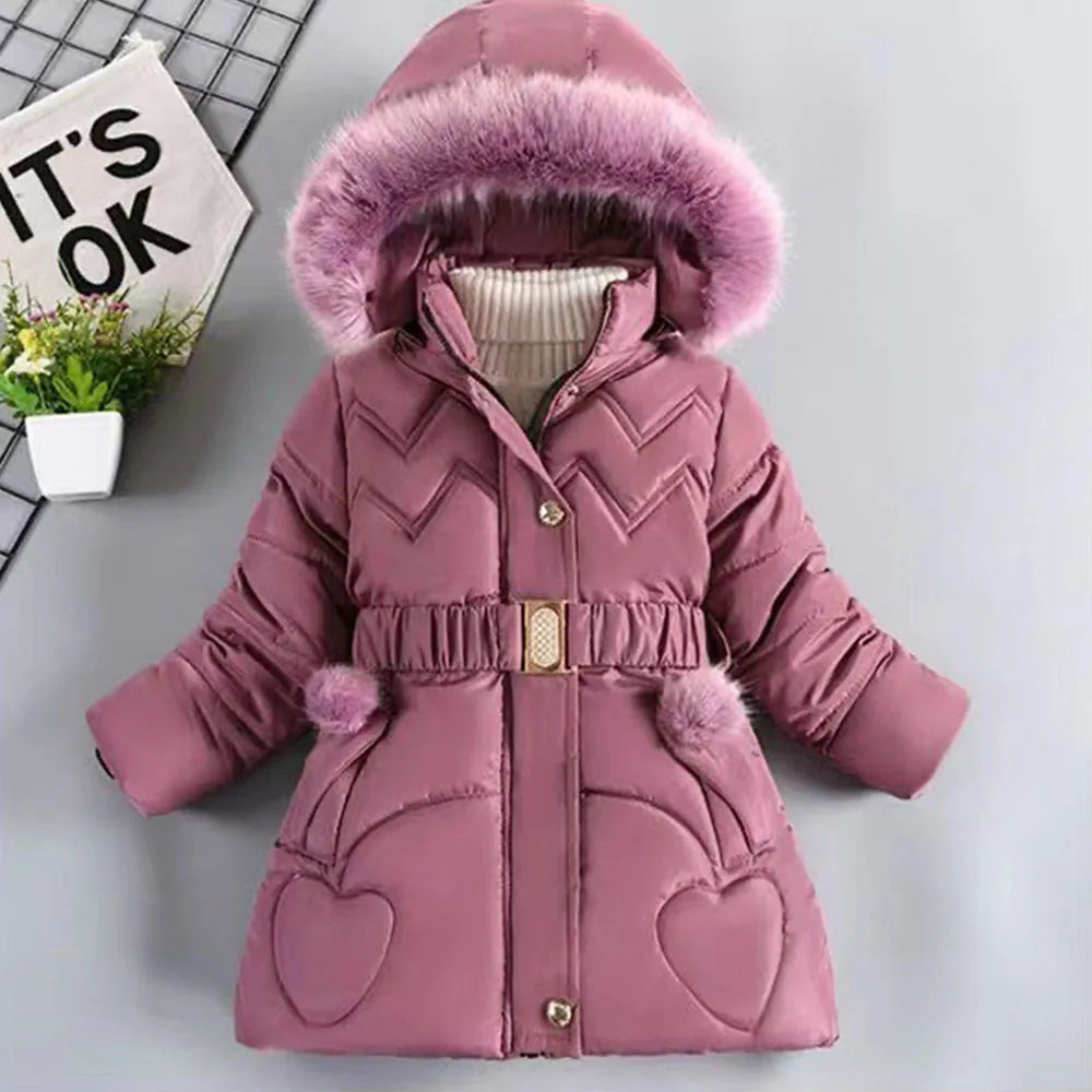 Winter Girls Princess Coat Thicken Kids Jacket Hooded Zipper Fur Collar Outerwear Keep Warm Children's Clothing 4 5 6 8 10 Years
