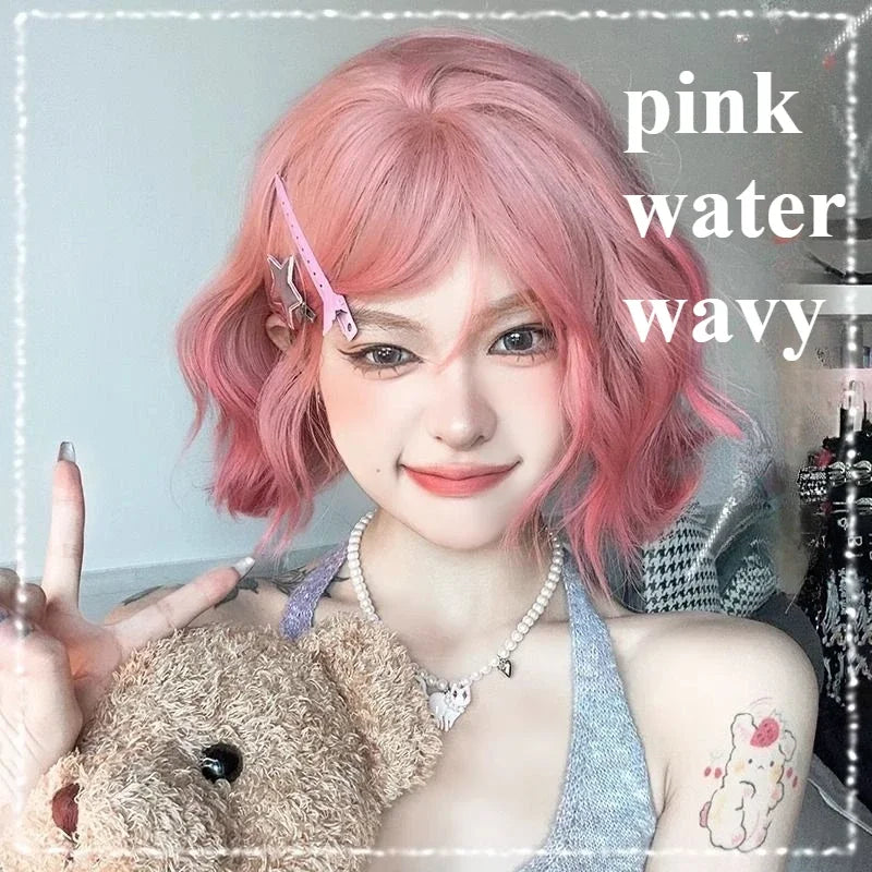 Wig Female Short Hair Natural Age Reduction Hair Tail Flanged Air Bangs Short Cosplay Wigs Synthetic Heat-resistant Fiber Wigs