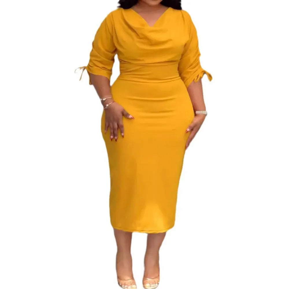 L-4XL Plus Size Clothes Dresses Women Robes Summer Autumn 3/4 Sleeve Street Style Casual 3XL 4XL Big Size Midi Dress Oversized