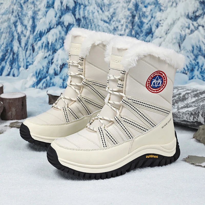 Winter Women Boots High Quality Plush Warm Snow Boots Lace-up Non Slip Comfortable Ankle Boots Outdoor Waterproof Hiking Boots