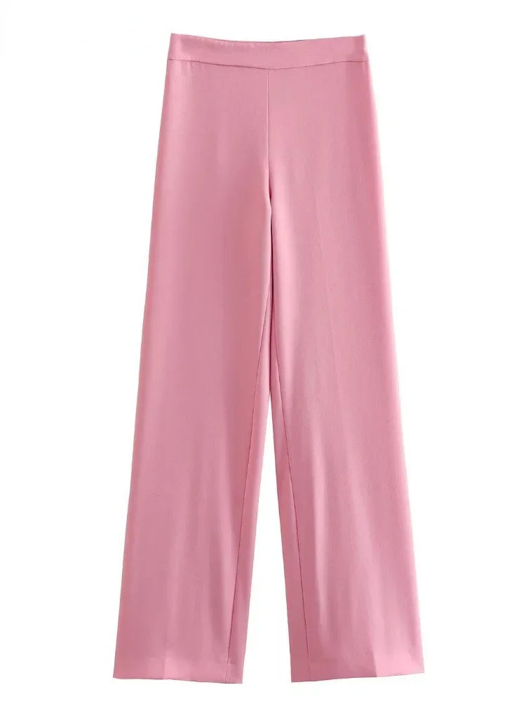 Women's Blazer New Spring Elegant Casual Office Lady Pink Jacket Coat Fashion High Waist Loose Wide Leg Trousers Pant Suit