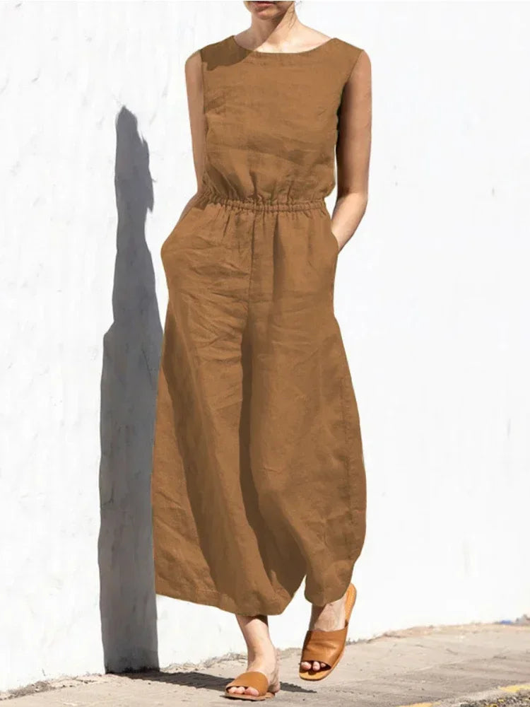 Jumpsuits for Women 2025 Summer Solid Sleeveless Long Jumpsuit Fashion Casual High Waisted Loose Wide Leg Pants Women's Clothing