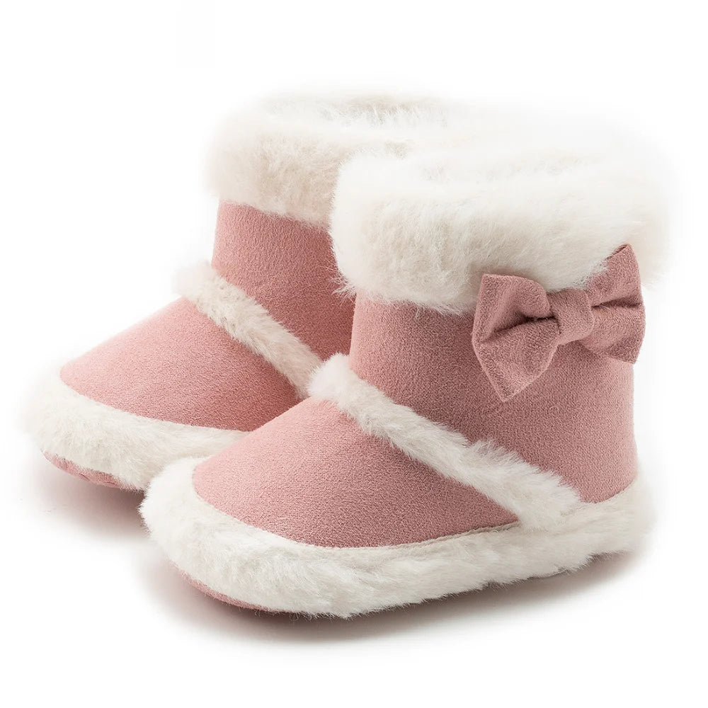 Infant Warm Fur Lining Soft Boots, Baby Winter Ankle Non-Slip Rubber Texture Sole, Winter Snow Crib Shoes for Toddler Girls