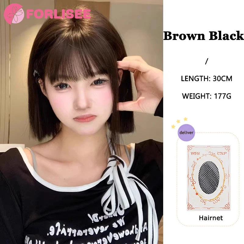 Wig Short Hair Female Internet Celebrity Short Hair Daily Lolita Natural Bangs Full Head Cover Black Red Supernatural Synthetic