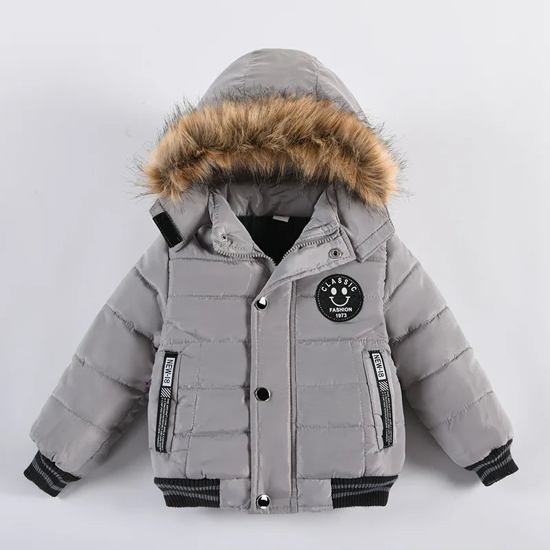 2025 Winter Children Warm Clothing Boys Down Jacket Baby Polyester Fiber Hooded Coat Thicken Outerwear Kids Solid Color Parka