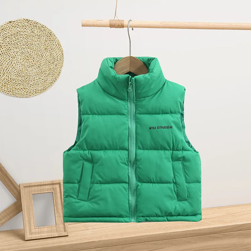 2-14 Years Winter Keep Warm Girls Vest Solid Color Thick Wastcoat For Kids Casual Children Birthday Present Down Coat
