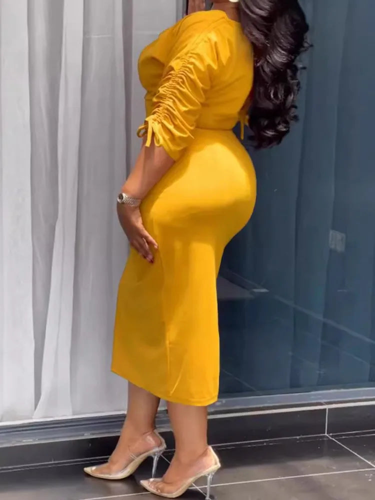 L-4XL Plus Size Clothes Dresses Women Robes Summer Autumn 3/4 Sleeve Street Style Casual 3XL 4XL Big Size Midi Dress Oversized