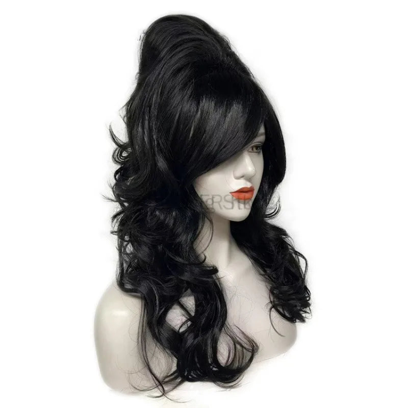Vintage Wig Long Wavy Black Wig Big Bouffant Beehive Wigs for Women for 50s 80s Costume