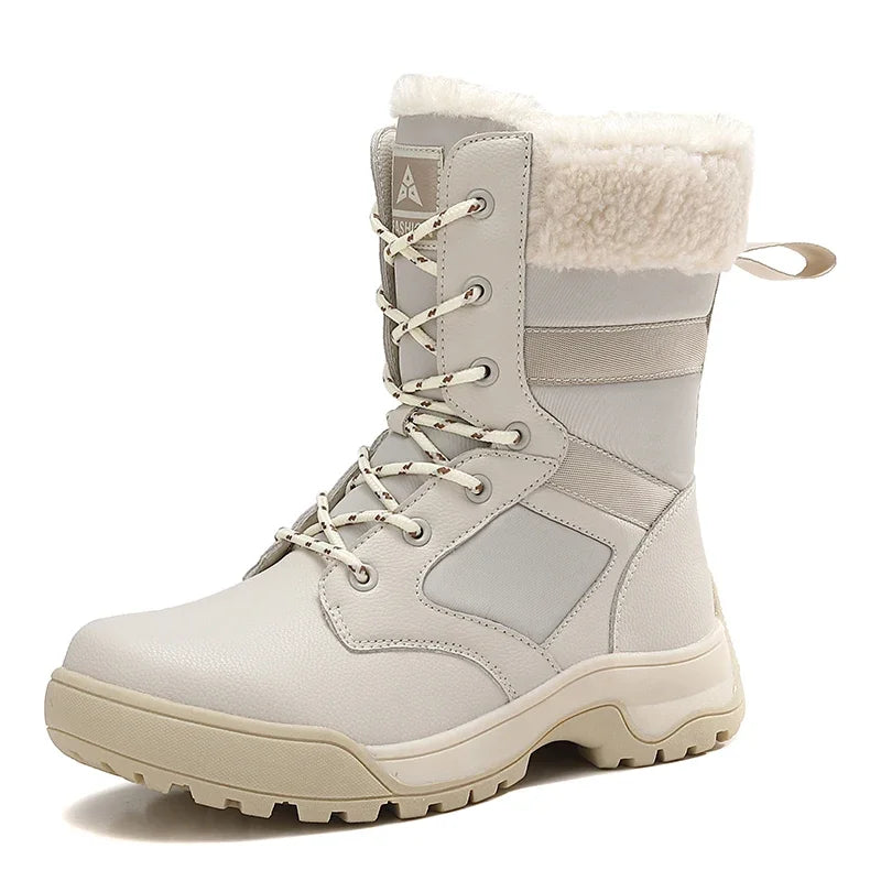 Winter Snow Boots for Both Men and Women, Mid-top PU Leather with Fleece, Warm, Flat and Anti-slip Hiking and Outdoor Boots
