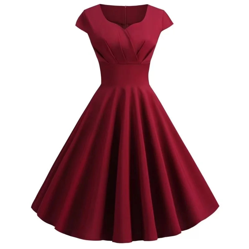 2025 Summer Fashion Dresses for Women Short 1950s Retro Vintage Cocktail Party Swing Dresses Party Red Dress