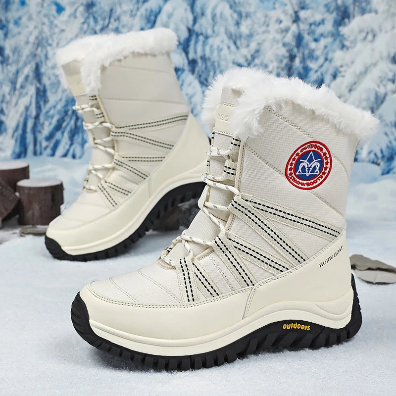 Winter Women Boots High Quality Plush Warm Snow Boots Lace-up Non Slip Comfortable Ankle Boots Outdoor Waterproof Hiking Boots