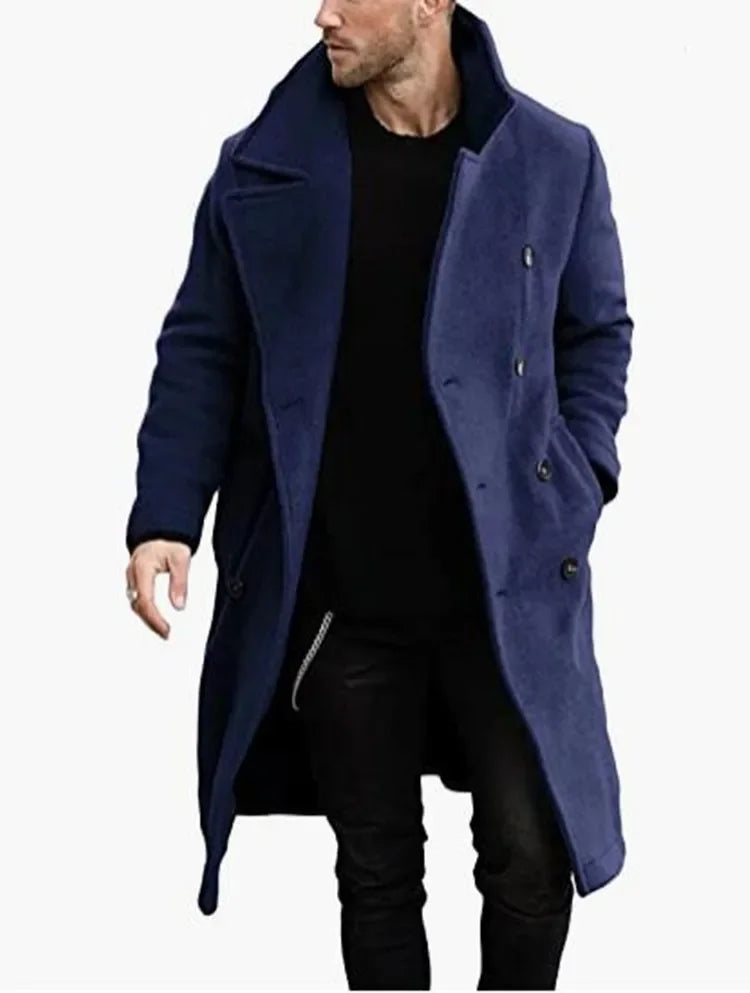 23 Autumn and Winter Woolen Men's Coat Long Multi-color Multi-code Woolen Windbreaker European Coat Double-breasted
