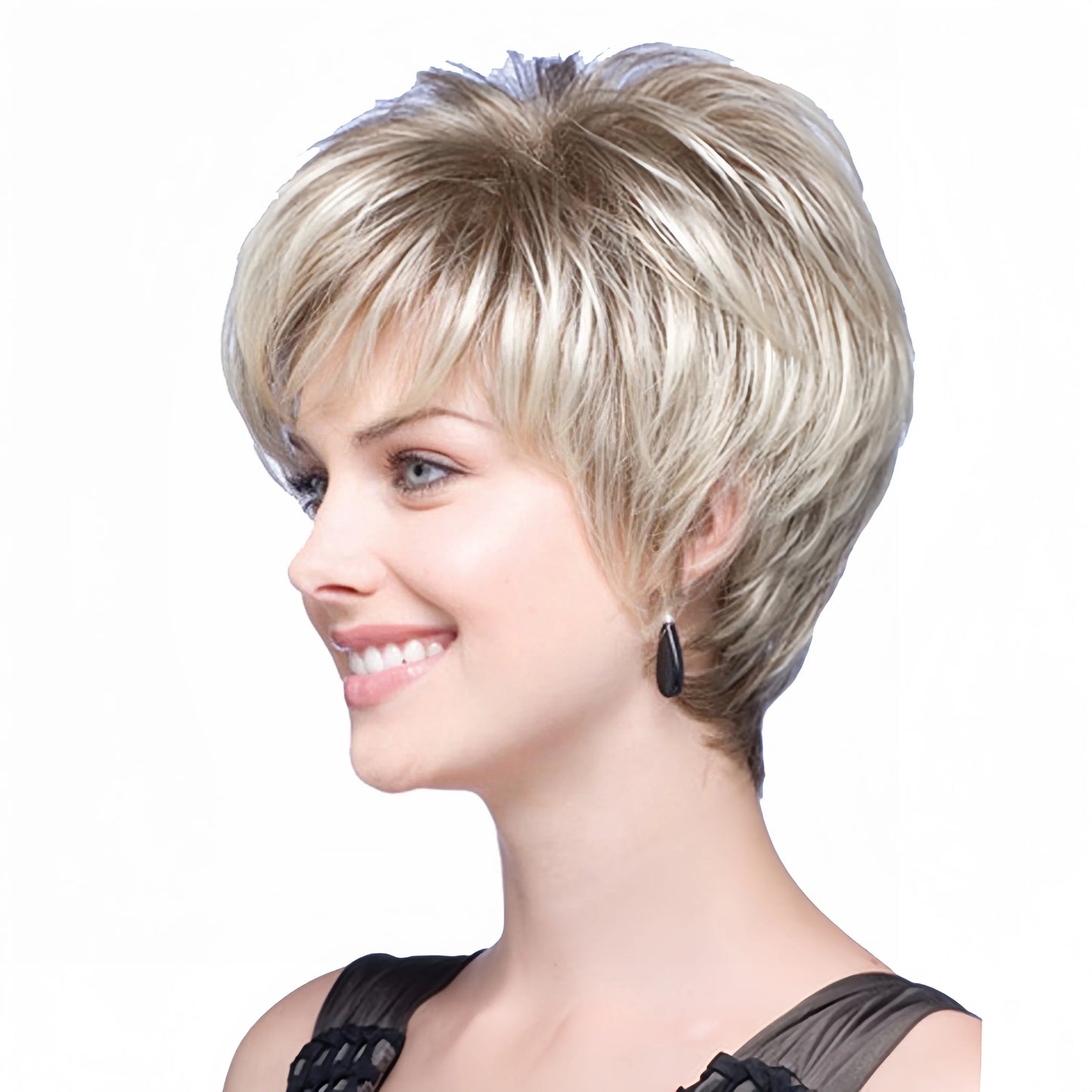 Wig women new short hair fashion light gold synthetic fiber high temperature silk wig full head cover