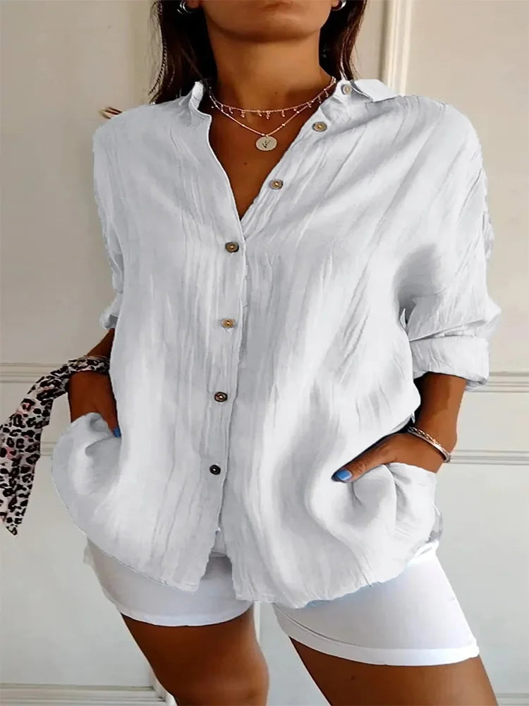 Minimalist Blouse Women's Stand Up Collar Button Long Sleeve Top Spring Autumn Casual Solid Color Clothes