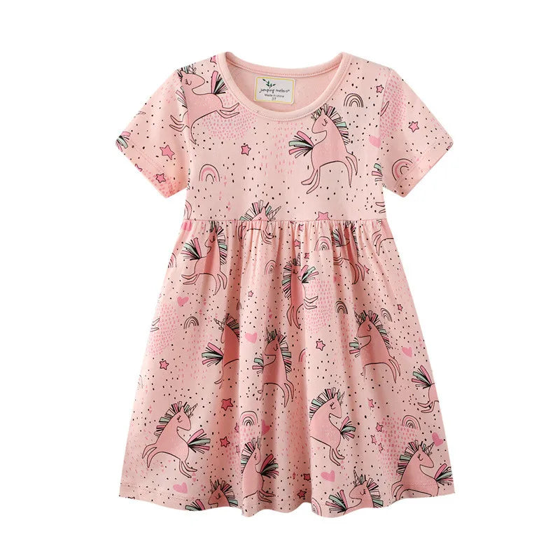 Jumping Meters Summer Princess Girls Dresses Animals Cats Party Birthday Frocks Children's Costume Dots Dress