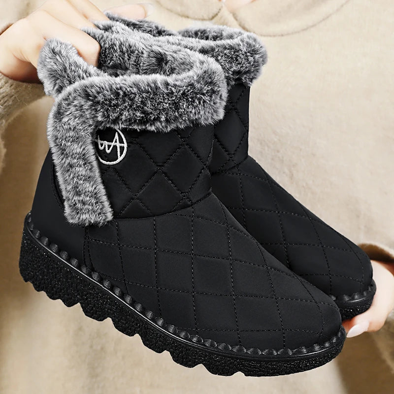 Winter Women's Waterproof Snow Boots Thick-soled Plush Cotton Boots Warm Non-slip Outdoor Mid-size Women's Cotton Shoes