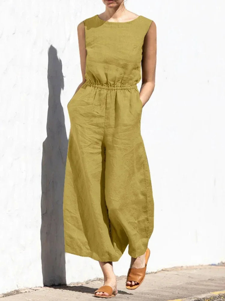 Jumpsuits for Women 2025 Summer Solid Sleeveless Long Jumpsuit Fashion Casual High Waisted Loose Wide Leg Pants Women's Clothing