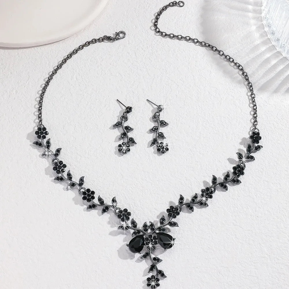Bridal Flower Crystal Jewelry Set Shining Exquisite Earrings Luxury Rhinestone Necklace Banquet