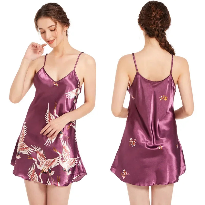 Women Sleepshirts Sexy Sleep Dress Ice Silk Satin Sleepwear for Ladies Nightdress Sleeveless Nightgown Summer Homewear