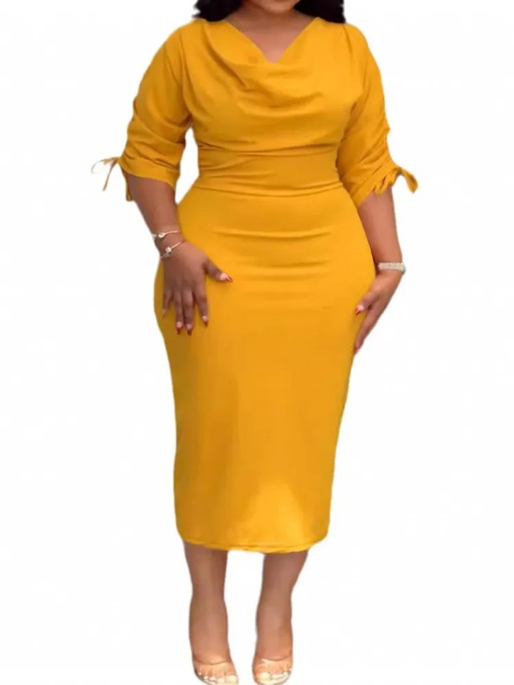 L-4XL Plus Size Clothes Dresses Women Robes Summer Autumn 3/4 Sleeve Street Style Casual 3XL 4XL Big Size Midi Dress Oversized