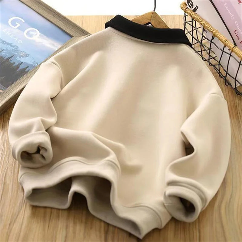 Winter Boys Warm Hoodies Children Autumn Plus Velvet Sweatshirts Children Fashion Padded Tracksuit 2024 New Kids Fleece Clothing