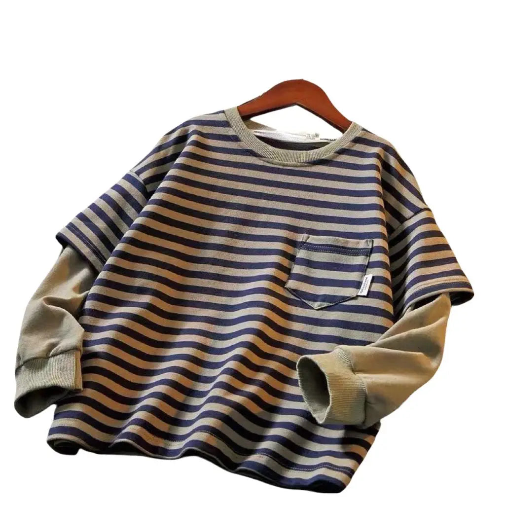 Kids Hoodies New Spring 2025 Striped Patchwork Fashion Korean Casual Baggy Simple Style
