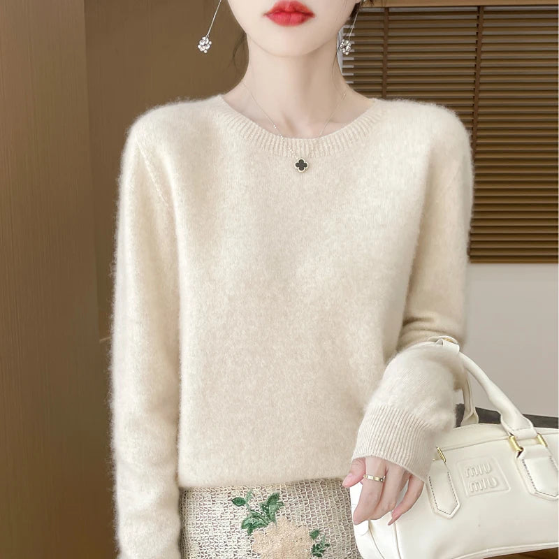 Autumn Winter Women 100% Merino Wool Sweater O-Neck Cashmere Pullover Basic Fashion Clothing Comfort Warm Top Casual Solid
