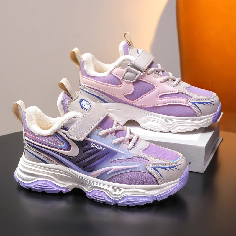 Children Winter Leather Cotton Shoes Boys Waterproof Warm Running Shoes Kids Outdoor Casual Shoes Warm Sports Shoes for Girls