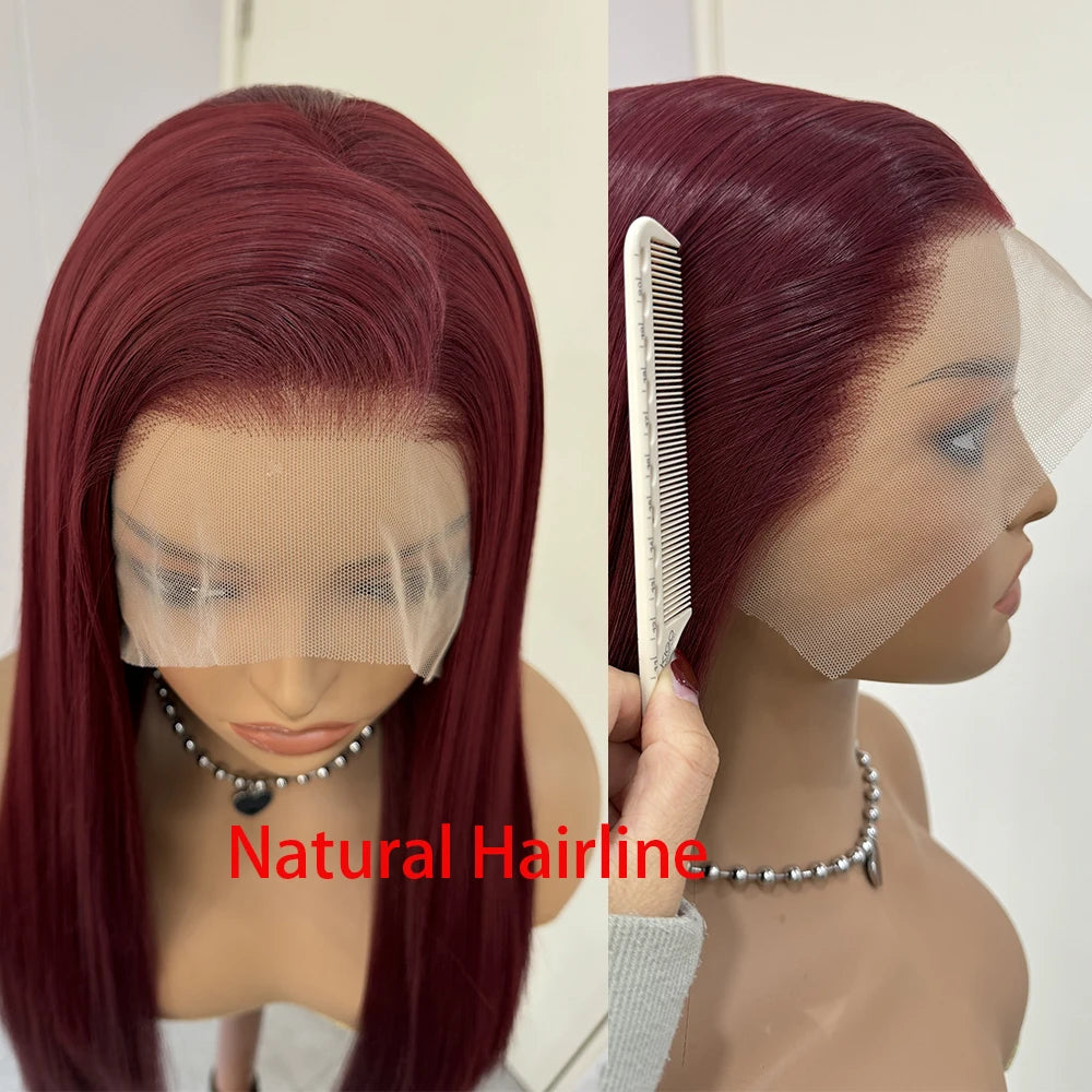 Burgundy Wigs Long Straight Synthetic Hair Wine Red Wig Straight Lace Wigs for Women Frontal Lace Wig Heat Resistant Daily Wear
